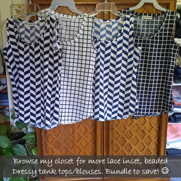 3/$15 Soda Pop Herringbone Printed Tank Blouse - Navy, Size XS - Picture 14 of 15